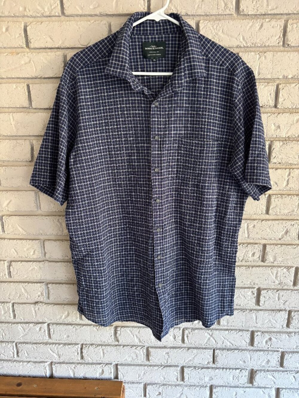 Rodd & Gunn Shirt Men XL Navy Checks Original Fit Cotton Gauze Button Up